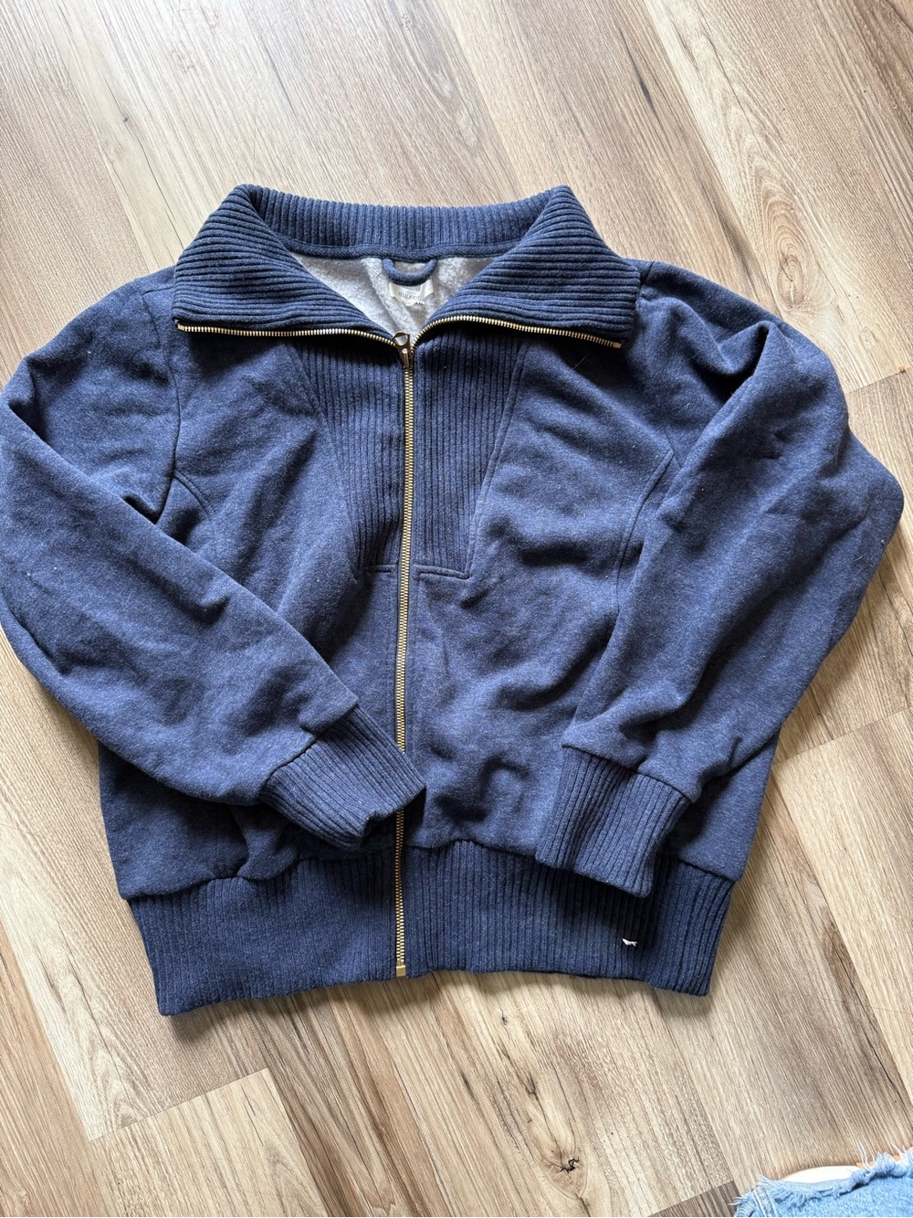 Maurices Navy Zip-Up Ribbed Collar Sweatshirt
